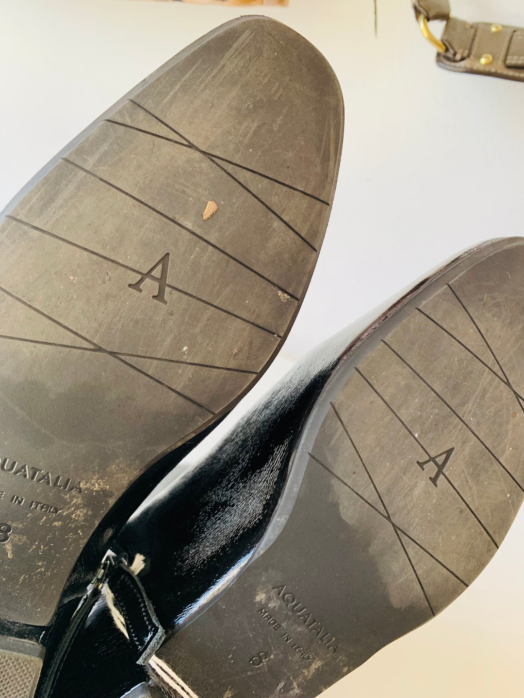 Aquatalia Ulyssa Black Patent Leather Boots Size 8