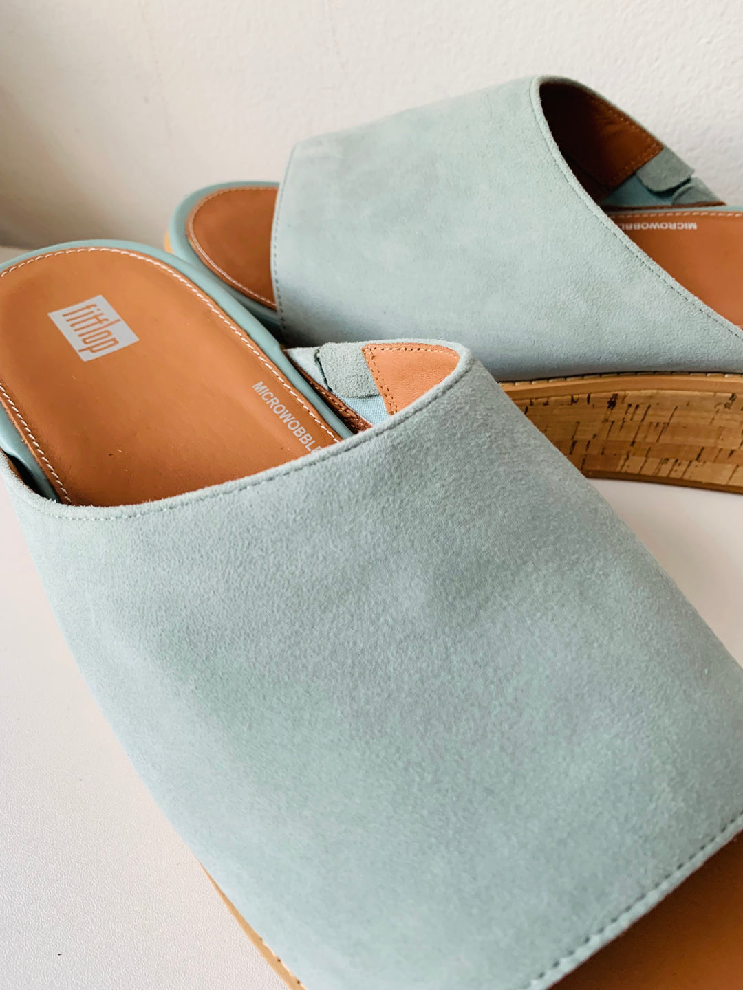 Fitflop Pale Blue Suede Platform Slide on Sandal Size 10