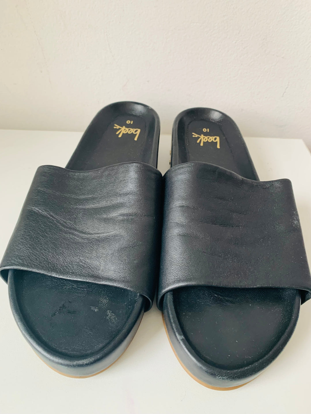 Beek Black Leather Slide on Sandals Size 10