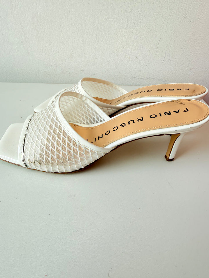 Fabio Rusconi White Mesh Net Heeled Mules Size 38.5
