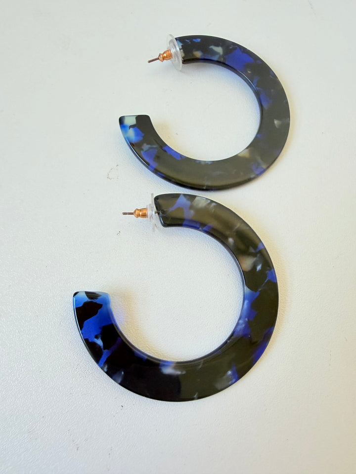 J. Crew Blue & Black Lucite Hoop Pierced Earrings