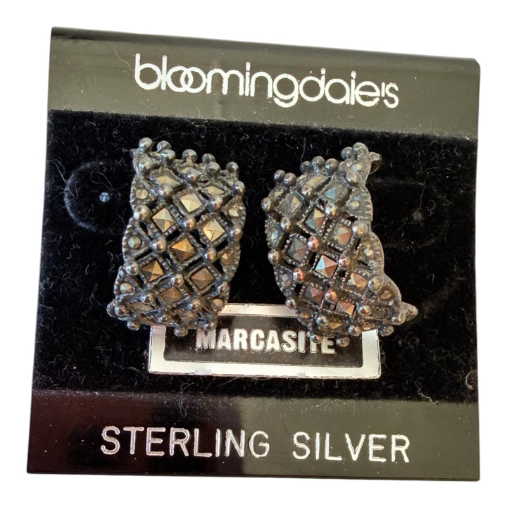 Bloomingdale’s Sterling Silver Marcasite Half Hoop Pierced Earrings NWT