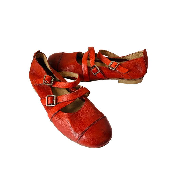 Just Italia Red Leather Strappy Flats Size 37