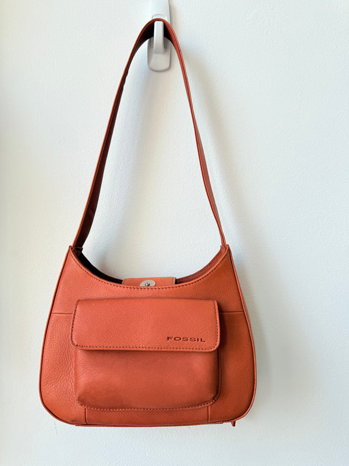 Vintage Fossil Brown Leather Handbag