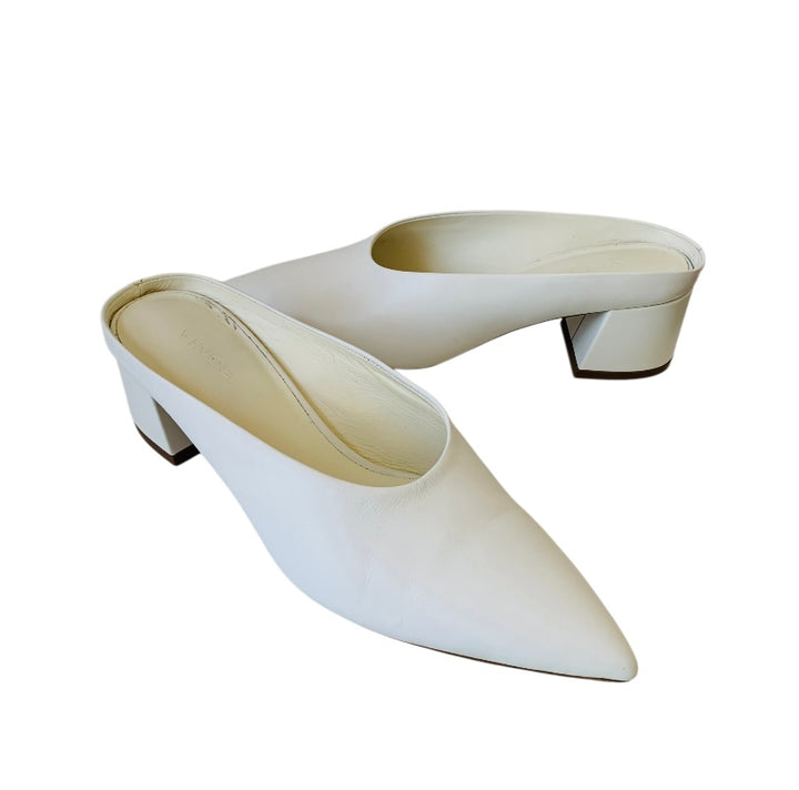Vince Ralston Horchata White Leather Heeled Mules Size 7