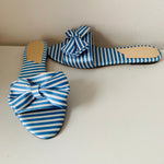 Charles David Blue/White Bow Detail Striped Slides Size 8.5