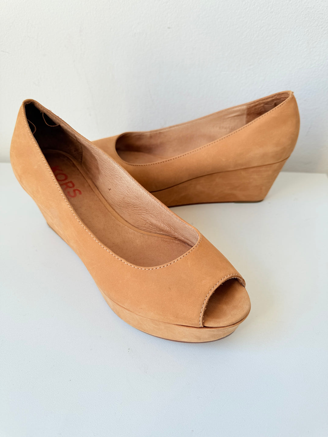 Michael Kors Brown Peep Toe Wedges Size 7.5