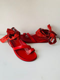 Tamara Mellon X D’ Ascoli Oasis Sandal Leather & Silk Ankle Wrap In Red Size 40.5 NEW (US 10-10/12) Women’s