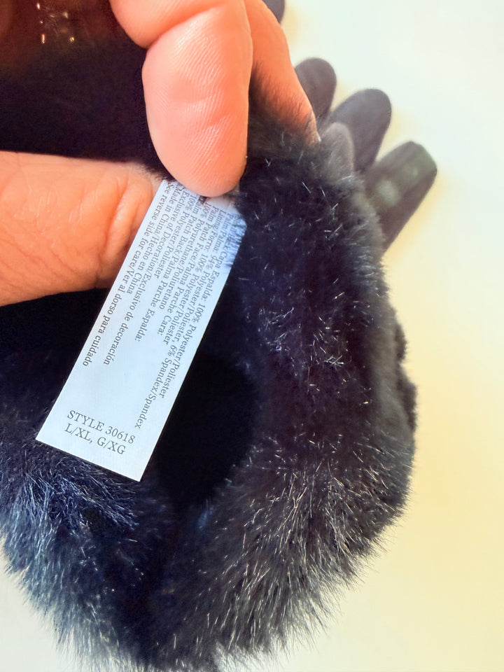 Isotoner Black Faux Suede & Faux Fur Gloves Size XL