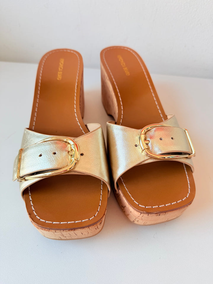 Veronica Beard Gold Mettalic Dallas Platform Slides Size 10
