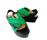 Chrissie Morris Green and Black Strappy Platform Sandals Size 8