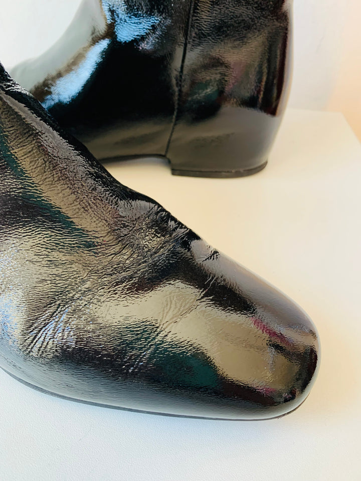Aquatalia Ulyssa Black Patent Leather Boots Size 8