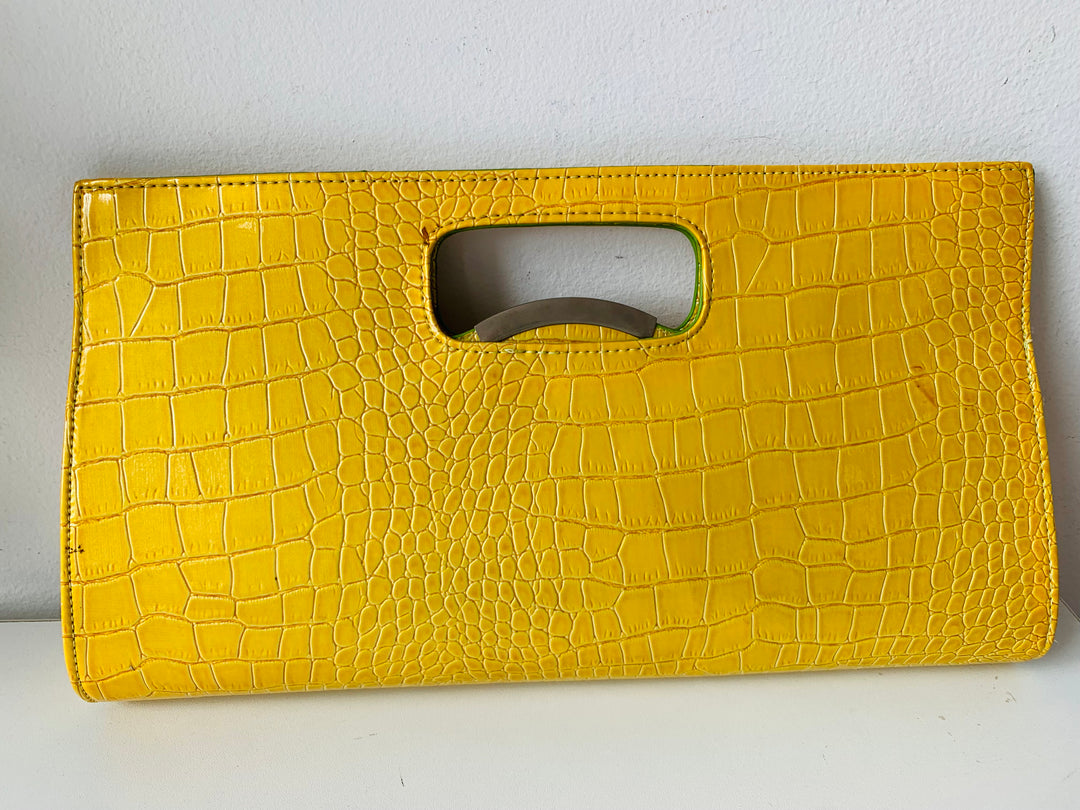 Vintage Yellow Croc Embossed Clutch Handbag