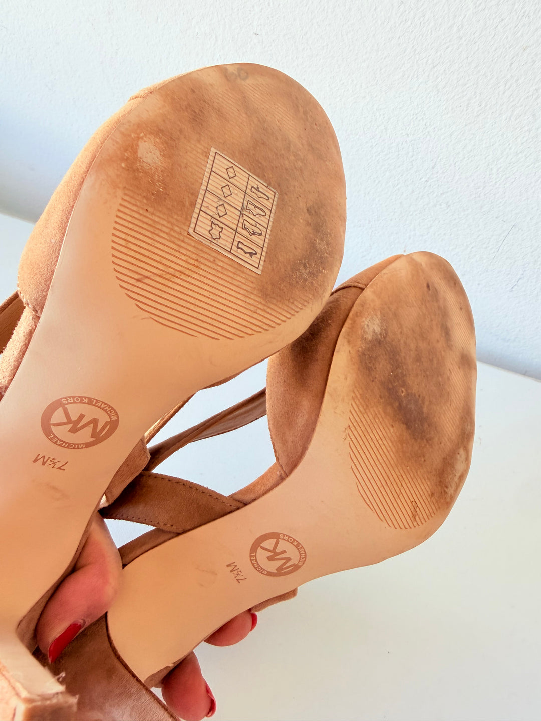 Michael Michael Kors Becky Suede Strappy Heeled Dark Khaki Sandals Size 7.5