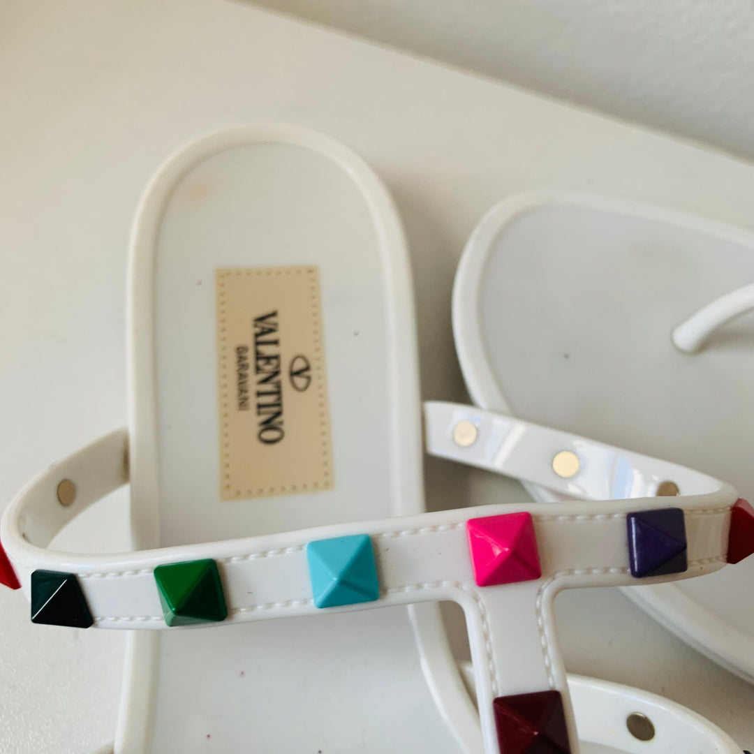 Valentino White Rock Star Studded Milticolor Jelly Sandals Size 39