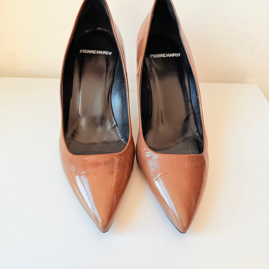 Pierre Hardy Brown Patent Stiletto Pointed Toe Pumps Size 39.5