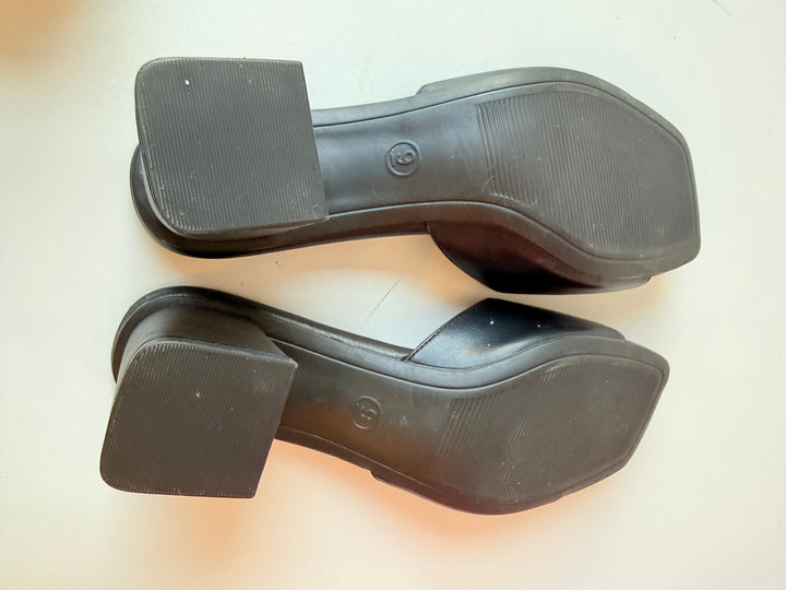 A New Day Black Slip On Block Heeled Sandals Size 9