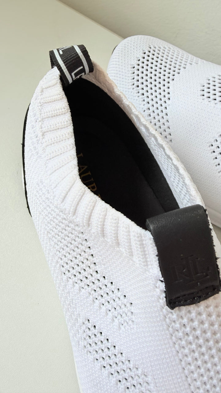 Ralph Lauren Kacie Slip On Sneakers In White & Black Size 8 New Women’s