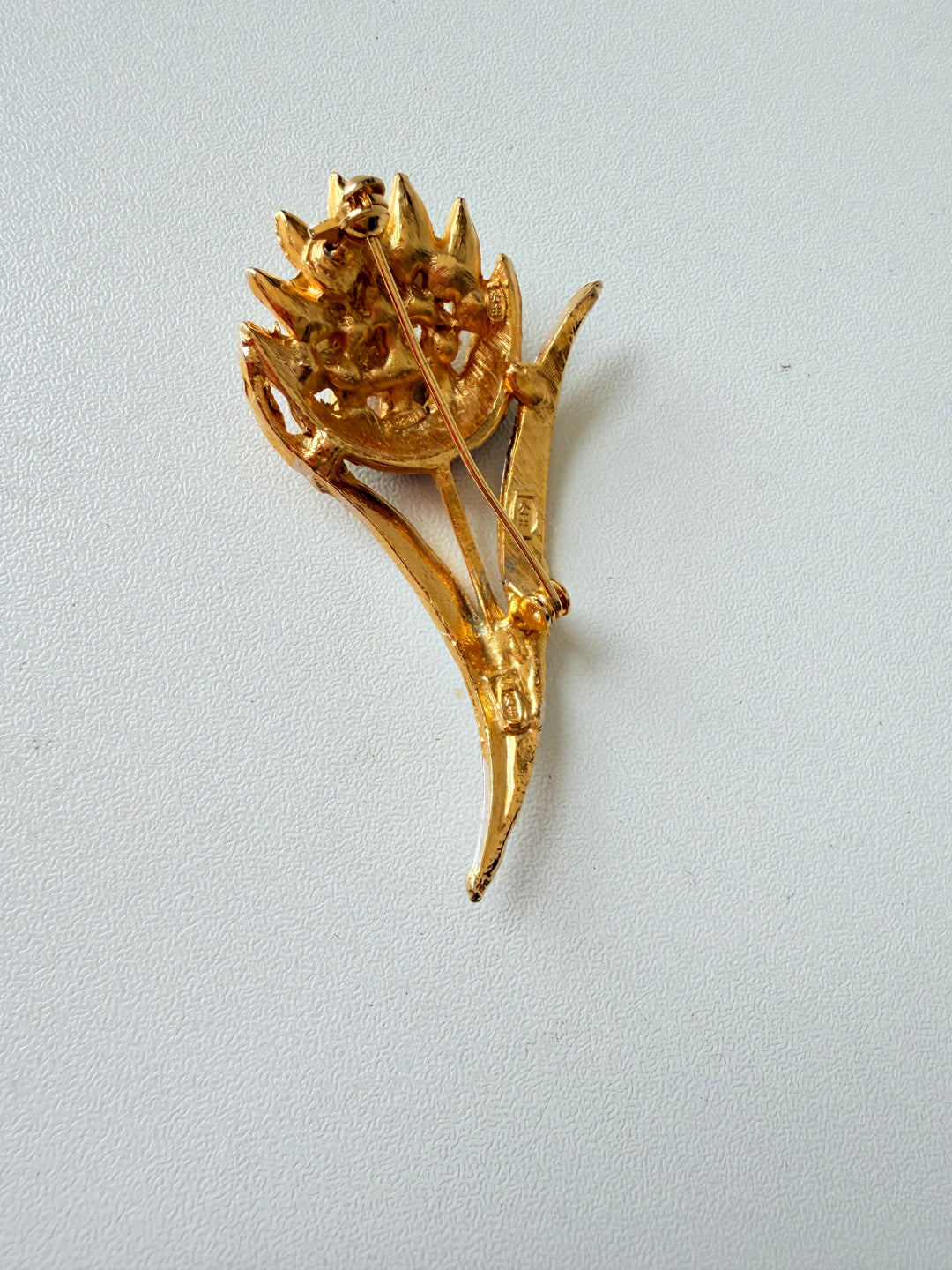 Vintage Floral Tulip Broch with Pearls And Black Enamel