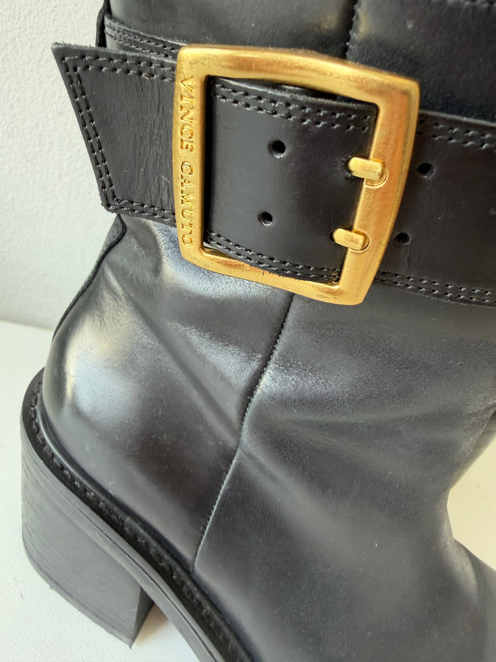 Vince Camuto Bembonie Stacked Leather Heel Bootie In Black Size 8.5 Women’s