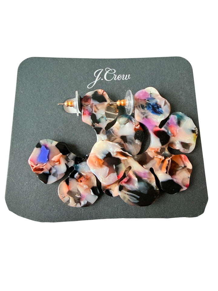 J Crew Multicolor Resin Pierced Scalloped Hoop Earrings New