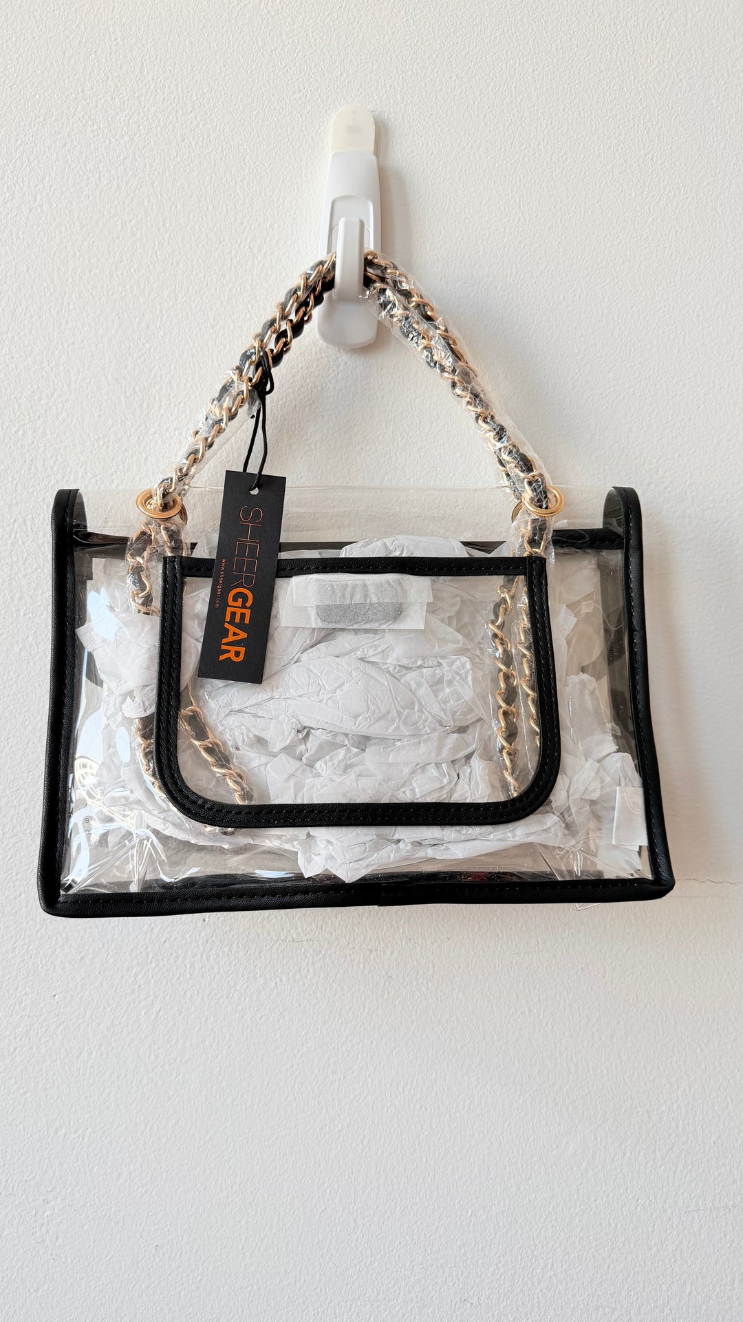 Shear Gear Pastic Black & Gold Chain NWT Handbag