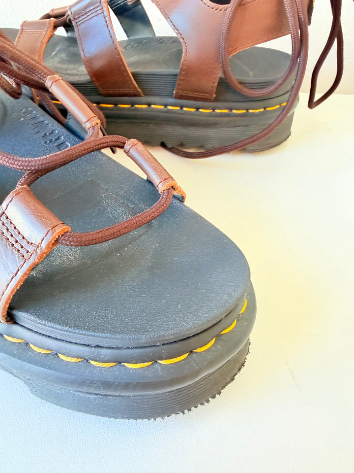 Dr Martens Air Ware Nartilla Lace Up Platform Sandals In Brown Size 6
