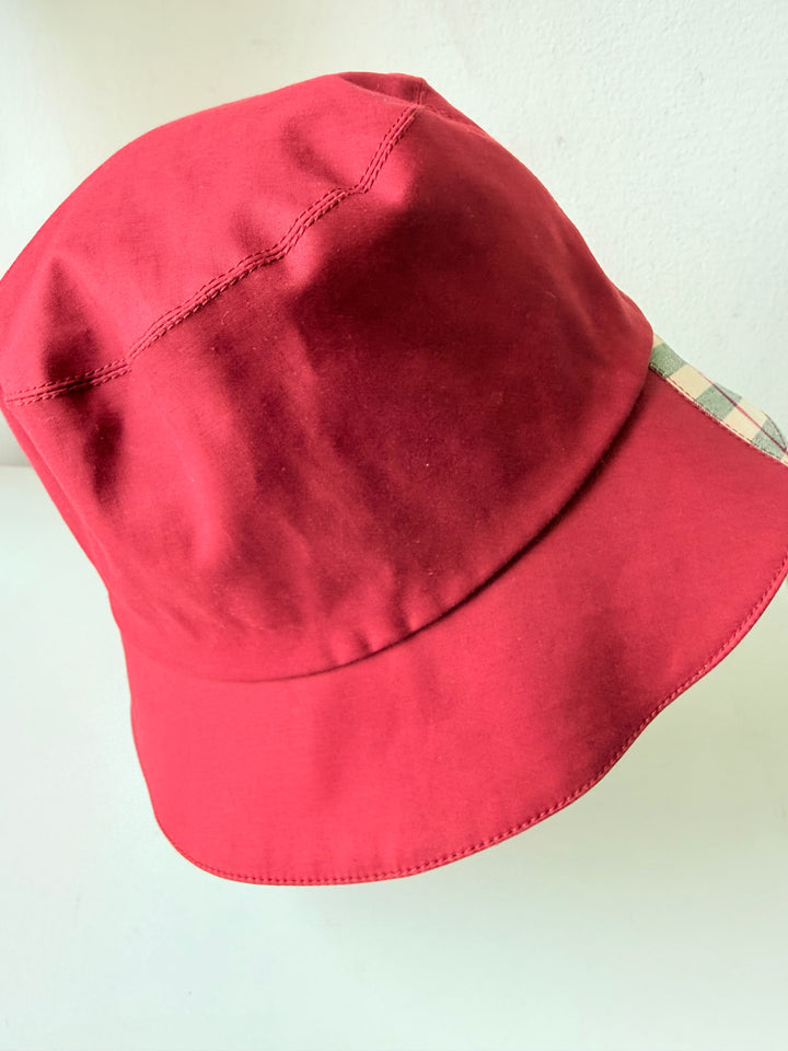 Burberry Red And Beige Nova Check Bucket Hat Size Medium