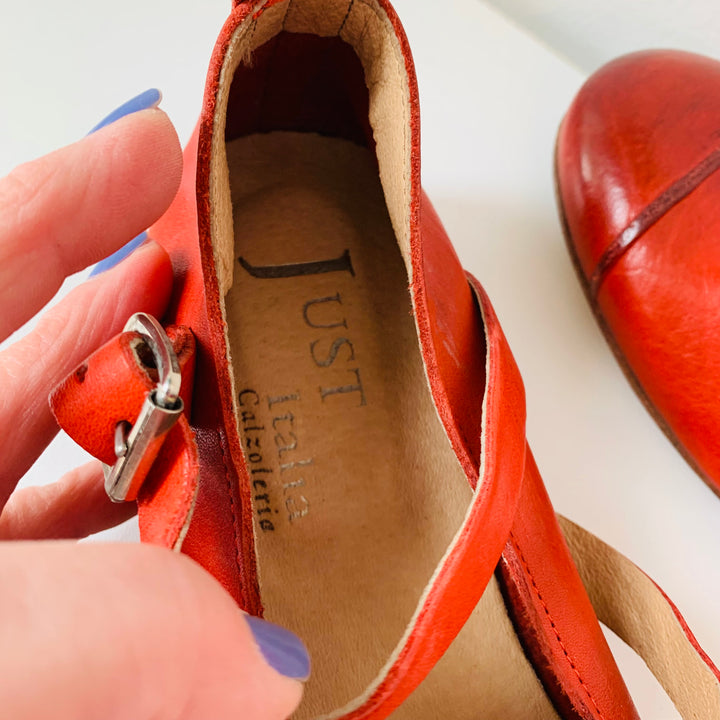 Just Italia Red Leather Strappy Flats Size 37