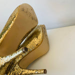 Audrey Brooke Gold Glitter Platform Peep Toe Pump Size 8