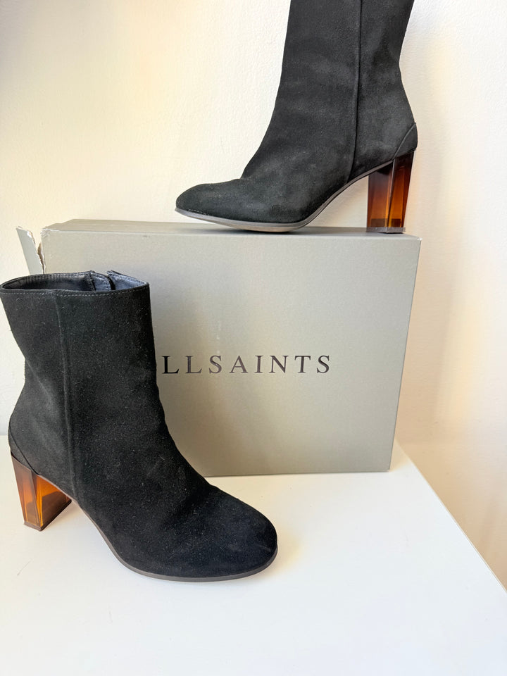 AllSaints Roka Black Suede Ankle Boots Size 40 (US 10)
