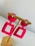 Neon Pink Textured Metal Door Knocker Pierced Statement Earrings