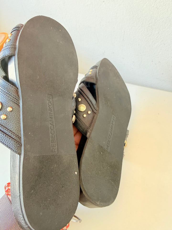 Rebecca Minkoff Tori Leather Slides In Black Size 8.5