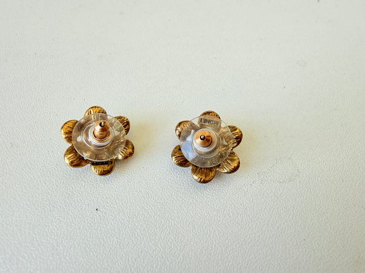 Vintage Monet Gold & Rhinestone Pierced Earrings