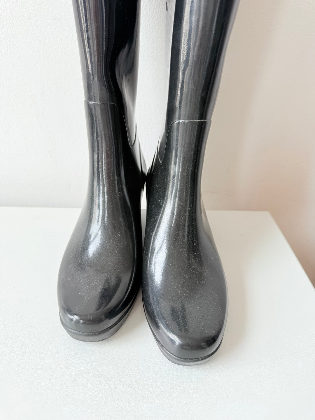 Hunter Black Moss Tall Wedge Boots Size 7