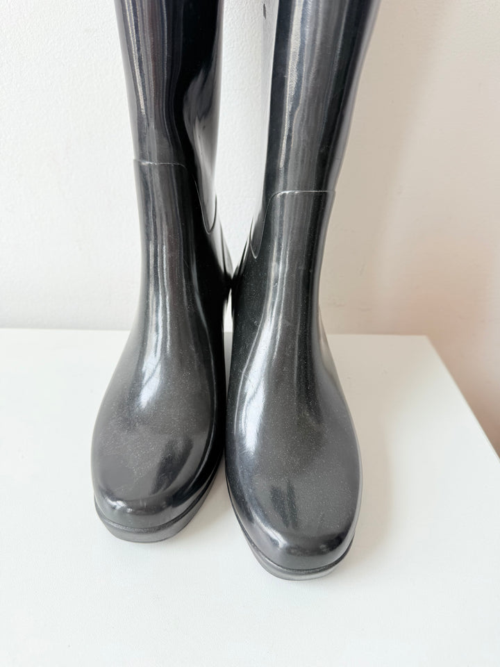 Hunter Black Moss Tall Wedge Boots Size 7