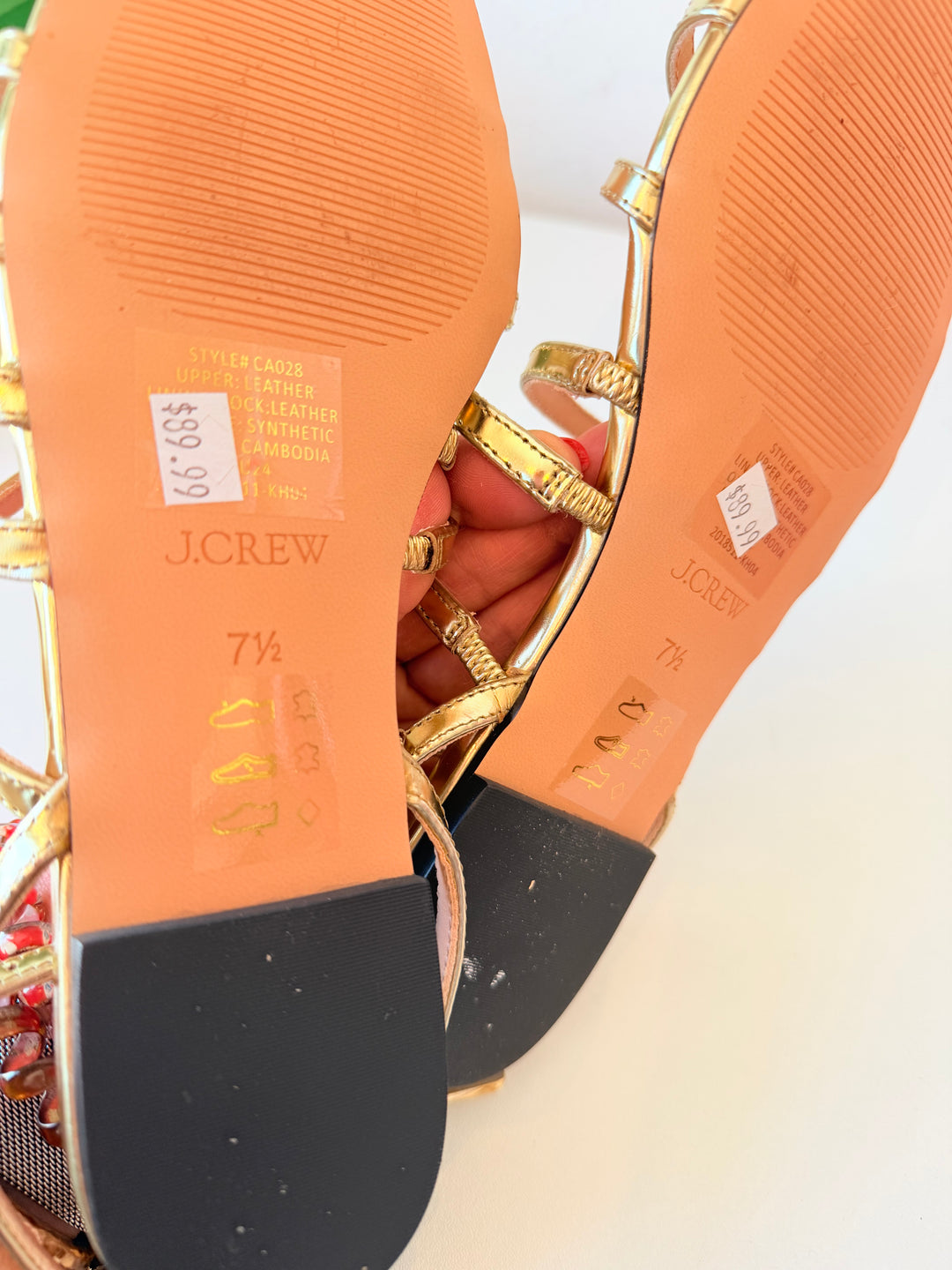 J.Crew Dark Gold Metallic Strappy Flat Sandals Size 7.5 New In Box