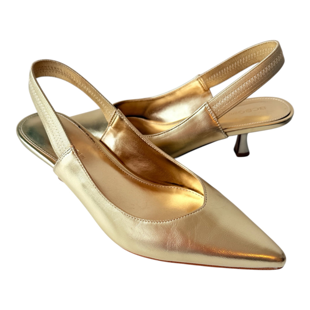 BCBGeneration Kayla Gold Mettalic Sling Back Kitten Heel Pumps Size 8