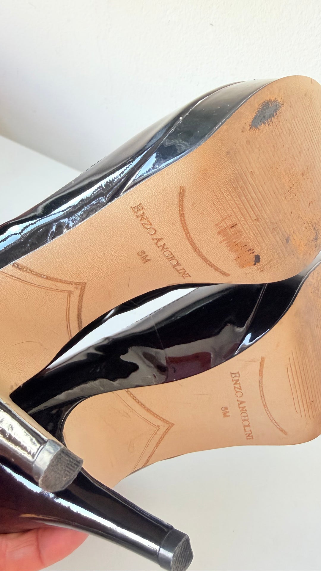 Enzo Angiolini Black Patent Peep Toe Pumps Size 8M Women’s
