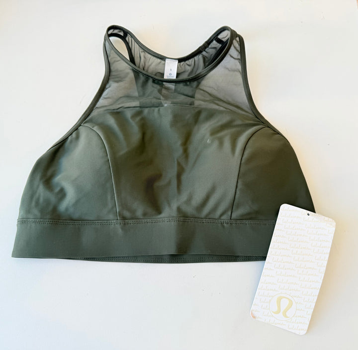 Lulu Lemon Flow Rider Olive Green Bra/Swim Top Size 8 NWT