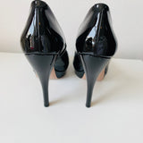 Gucci Vernice Crystal Black Patent Platform Peep Toe Pump Size 38