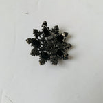 Black Rhinestone Snowflake Brooch in Silver Tone