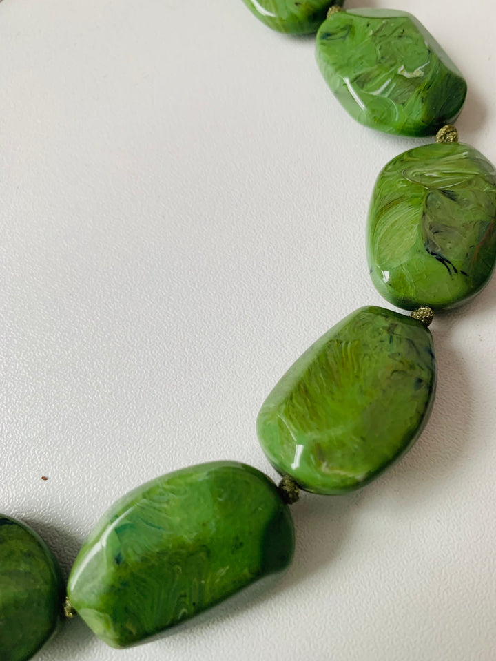 Green Beaded Chunky Statement Necklace