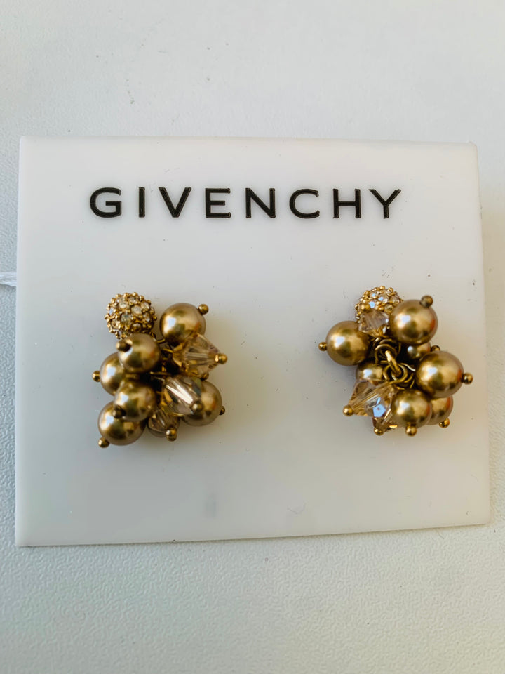 Givenchy New With Tags Gold Bead & Rhinestone Earrings