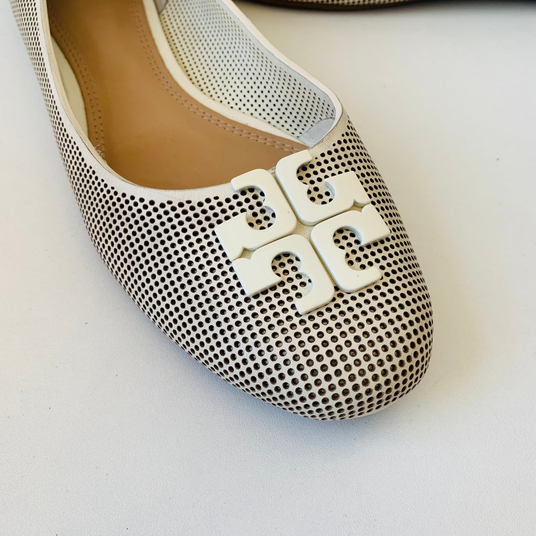 Tory Burch Lowell Perforated Ballet Flat in Ivory Size 10 New in Box