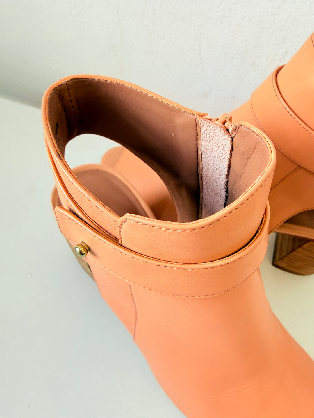 Firth Leather Light Peach Peep Toe Bootie The Shay Model Size 6.5