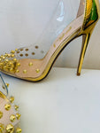 JFS Gold Rivet Embellished Leatherette Stiletto Pump Size 8