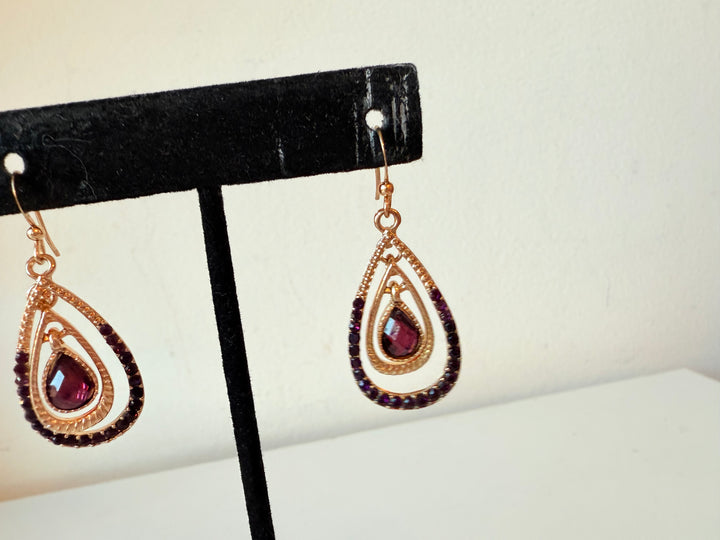 Purple Crystal Drop Pierced Earrings