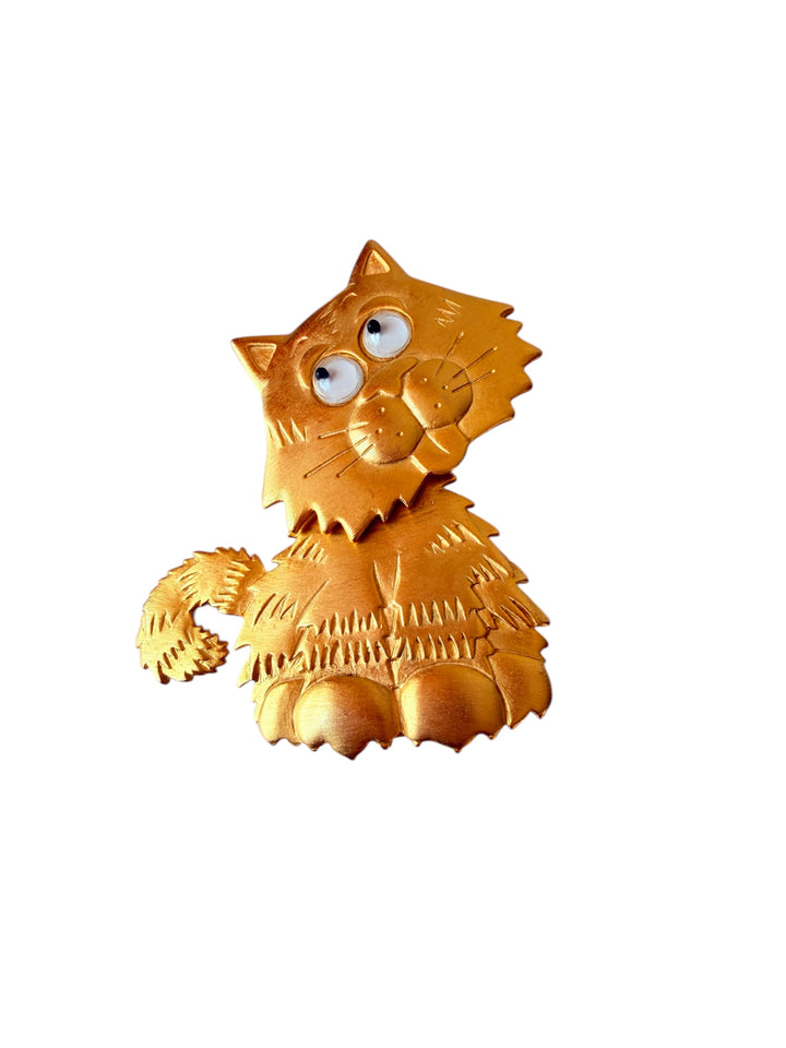Vintage Jonette Jewelry JJ Articulated Cat Brooch In Gold Tone