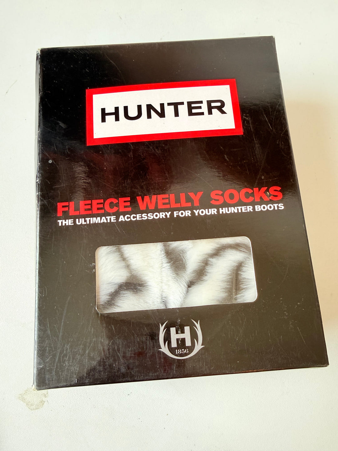 Hunter Fleece White Tiger Cuff Welly Socks New In Box Fits Women’s Size 8-10